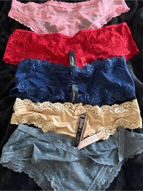 Victoria's Secret Lace Bikini Panty Pack — Pink, Red, Blue, Gold, Gray 6 pairs